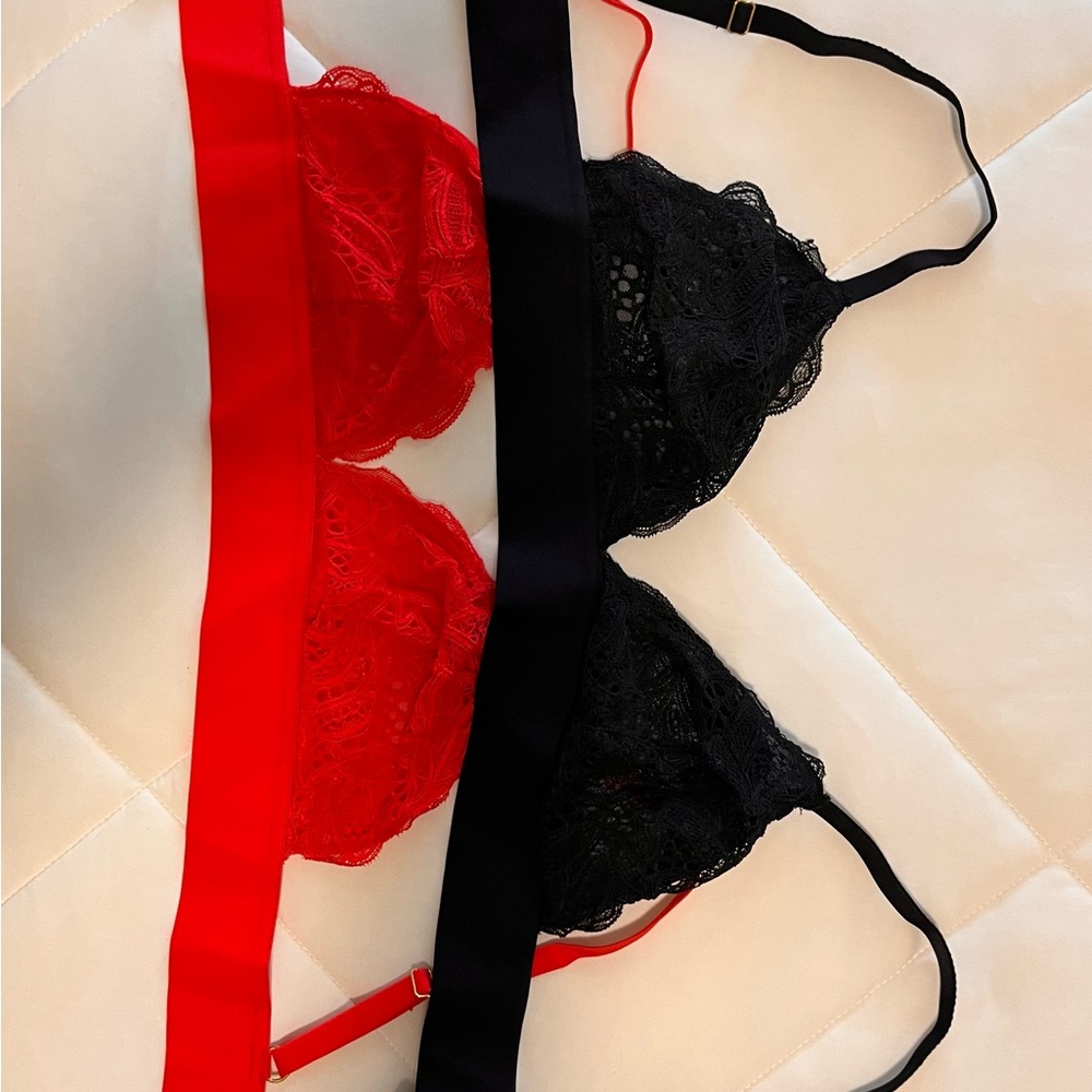 Lively Lace Bralette Duo in Red and Black